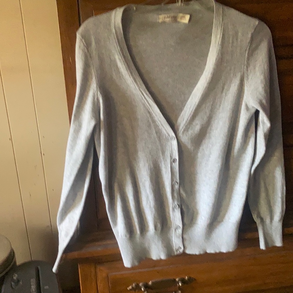 Faded Glory Light Grey Button Down Sweater S (4-6)